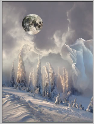 Christmas night, new year card, flying Santa Claus, fairy christmas landscape, snow scene, christmas trees, iceberg, night stars, moon light, santa's deers, christmas sleigh.
